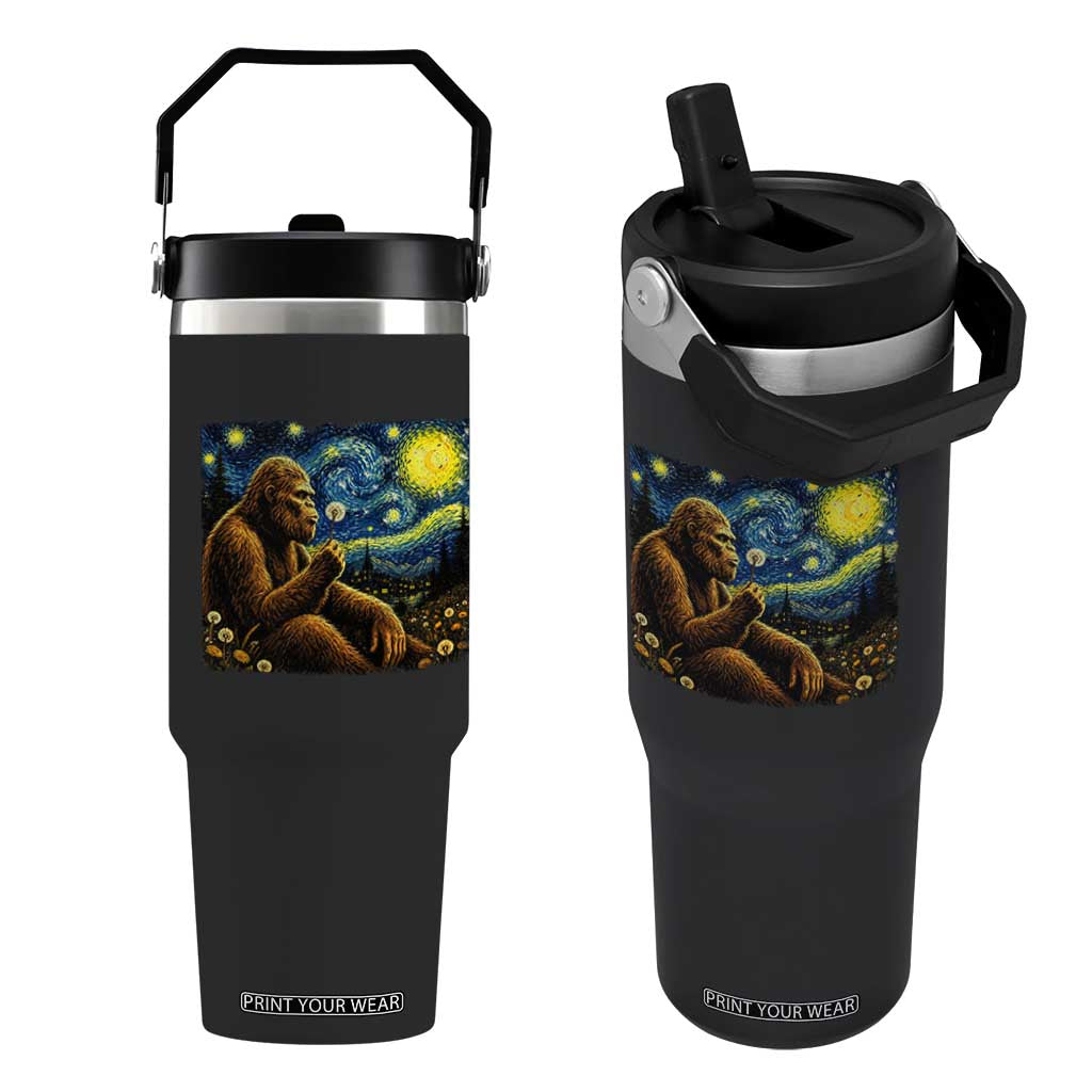 Bigfoot Blowing Dandelion Starry Night Flip Straw Tumbler Cryptid Mythical Creature National Park Monster Gift TS14 One Size: 30 oz Black Print Your Wear