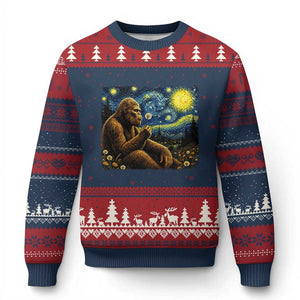 Bigfoot Blowing Dandelion Starry Night Ugly Christmas Sweater Cryptid Mythical Creature National Park Monster Gift TS14 Navy Red Print Your Wear