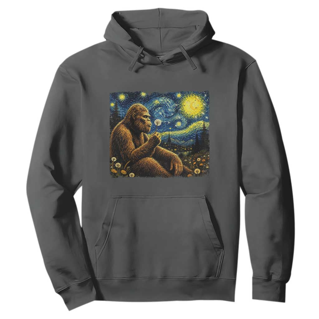Bigfoot Blowing Dandelion Starry Night Hoodie Cryptid Mythical Creature National Park Monster Gift TS14 Dark Heather Print Your Wear