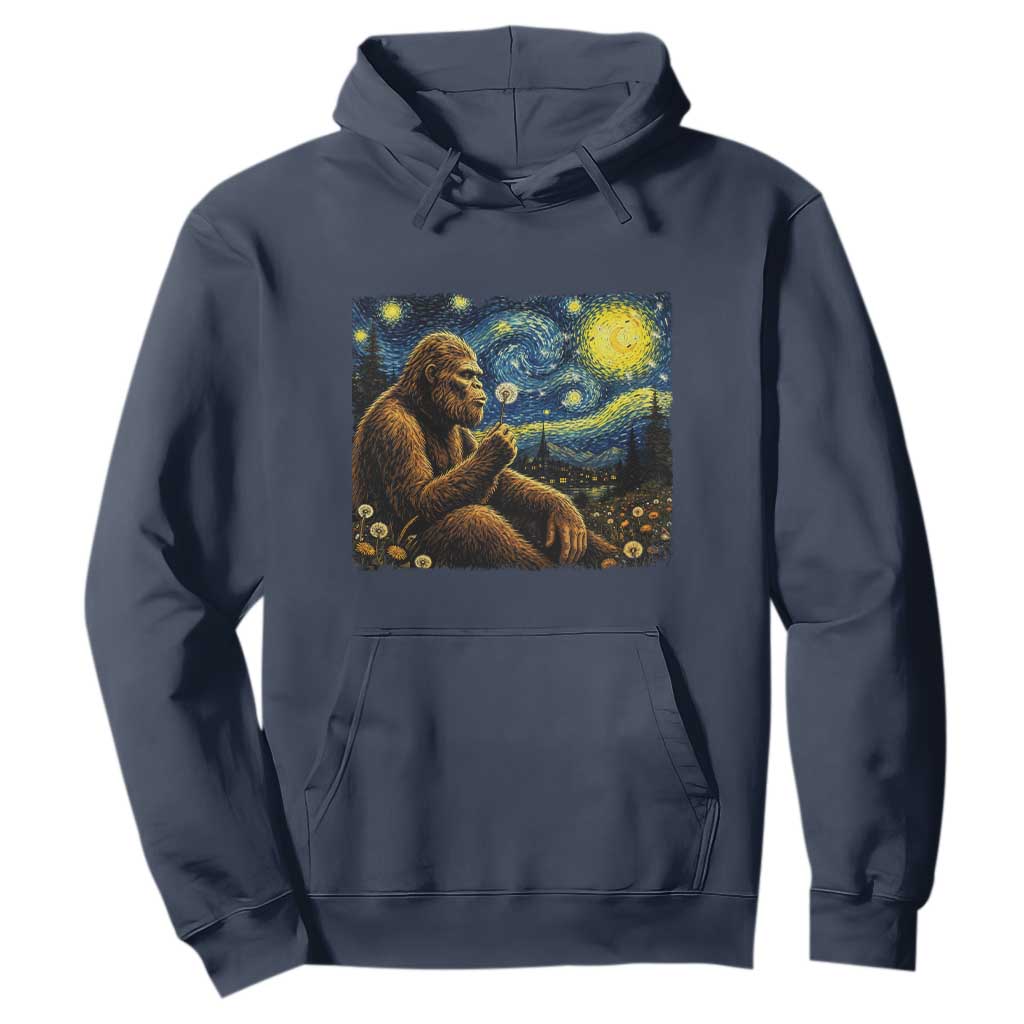 Bigfoot Blowing Dandelion Starry Night Hoodie Cryptid Mythical Creature National Park Monster Gift TS14 Navy Print Your Wear