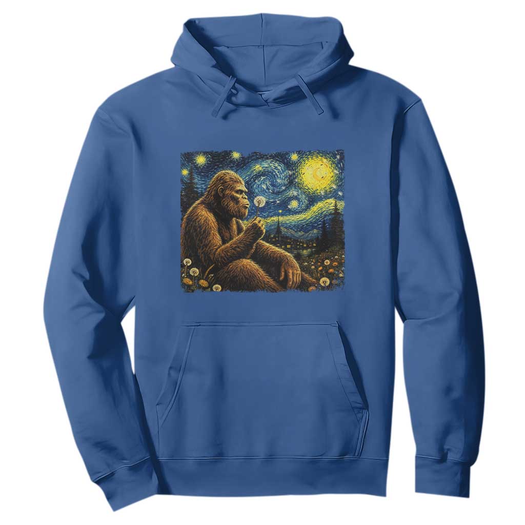 Bigfoot Blowing Dandelion Starry Night Hoodie Cryptid Mythical Creature National Park Monster Gift TS14 Royal Blue Print Your Wear