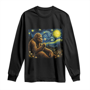 Bigfoot Blowing Dandelion Starry Night Long Sleeve Shirt Cryptid Mythical Creature National Park Monster Gift TS14 Black Print Your Wear