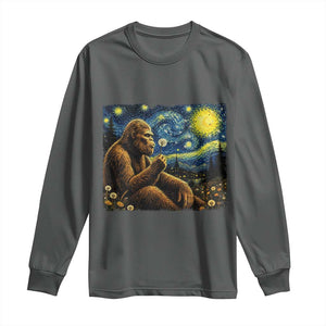 Bigfoot Blowing Dandelion Starry Night Long Sleeve Shirt Cryptid Mythical Creature National Park Monster Gift TS14 Dark Heather Print Your Wear