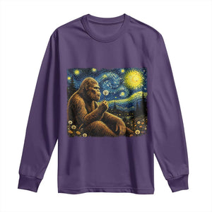 Bigfoot Blowing Dandelion Starry Night Long Sleeve Shirt Cryptid Mythical Creature National Park Monster Gift TS14 Purple Print Your Wear