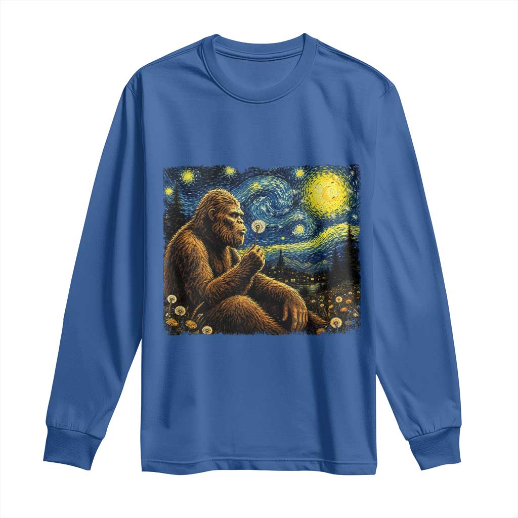 Bigfoot Blowing Dandelion Starry Night Long Sleeve Shirt Cryptid Mythical Creature National Park Monster Gift TS14 Royal Blue Print Your Wear