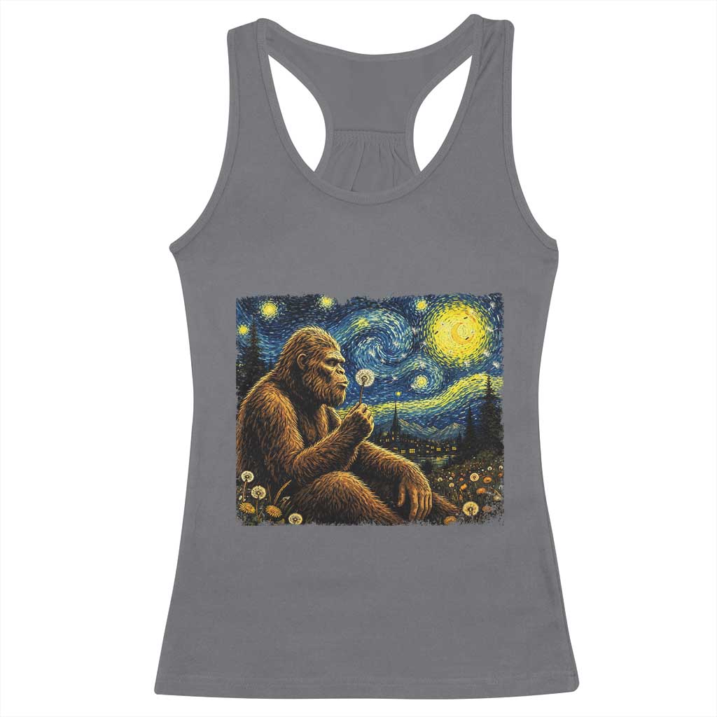 Bigfoot Blowing Dandelion Starry Night Racerback Tank Top Cryptid Mythical Creature National Park Monster Gift TS14 Charcoal Print Your Wear
