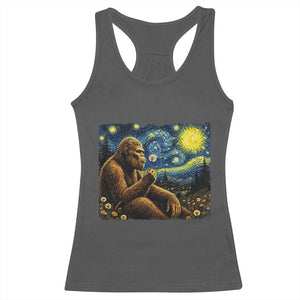 Bigfoot Blowing Dandelion Starry Night Racerback Tank Top Cryptid Mythical Creature National Park Monster Gift TS14 Dark Heather Print Your Wear