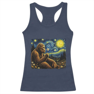 Bigfoot Blowing Dandelion Starry Night Racerback Tank Top Cryptid Mythical Creature National Park Monster Gift TS14 Navy Print Your Wear