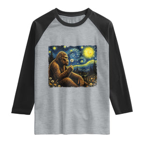 Bigfoot Blowing Dandelion Starry Night Raglan Shirt Cryptid Mythical Creature National Park Monster Gift TS14 Heather Gray Black Print Your Wear