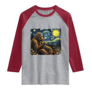 Bigfoot Blowing Dandelion Starry Night Raglan Shirt Cryptid Mythical Creature National Park Monster Gift TS14 Heather Gray Heather Red Print Your Wear