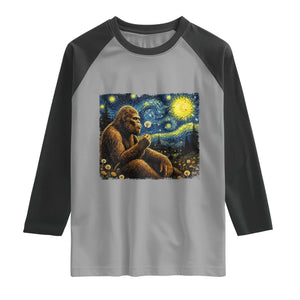 Bigfoot Blowing Dandelion Starry Night Raglan Shirt Cryptid Mythical Creature National Park Monster Gift TS14 Sport Gray Black Print Your Wear