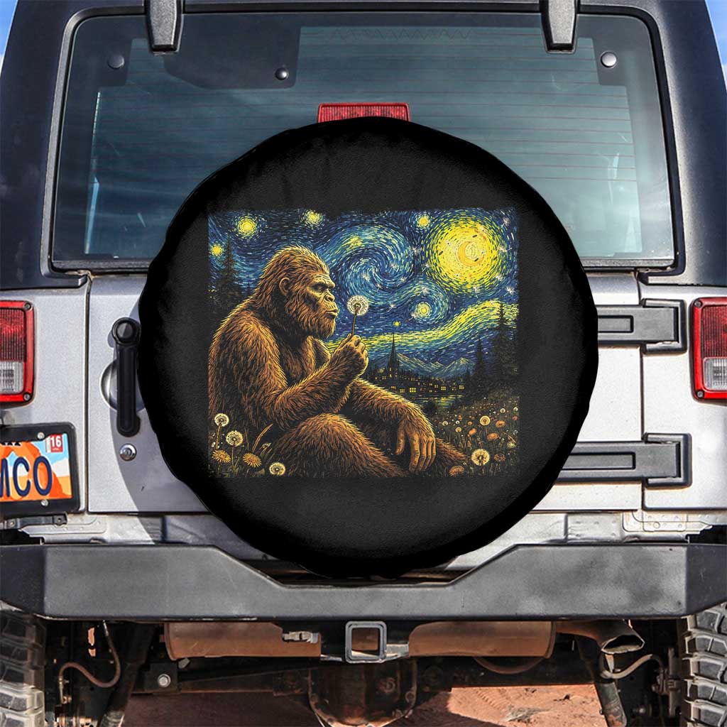 Bigfoot Blowing Dandelion Starry Night Spare Tire Cover Cryptid Mythical Creature National Park Monster Gift TS14 No hole Black Print Your Wear