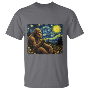 Bigfoot Blowing Dandelion Starry Night T Shirt Cryptid Mythical Creature National Park Monster Gift TS14 Charcoal Print Your Wear