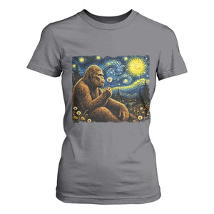 Bigfoot Blowing Dandelion Starry Night T Shirt For Women Cryptid Mythical Creature National Park Monster Gift TS14 Charcoal Print Your Wear