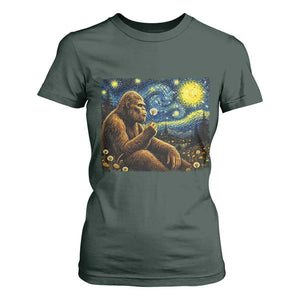 Bigfoot Blowing Dandelion Starry Night T Shirt For Women Cryptid Mythical Creature National Park Monster Gift TS14 Dark Forest Green Print Your Wear