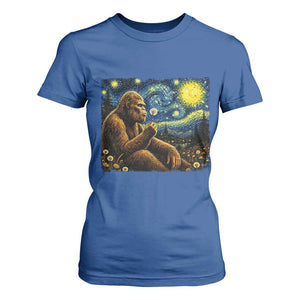 Bigfoot Blowing Dandelion Starry Night T Shirt For Women Cryptid Mythical Creature National Park Monster Gift TS14 Royal Blue Print Your Wear