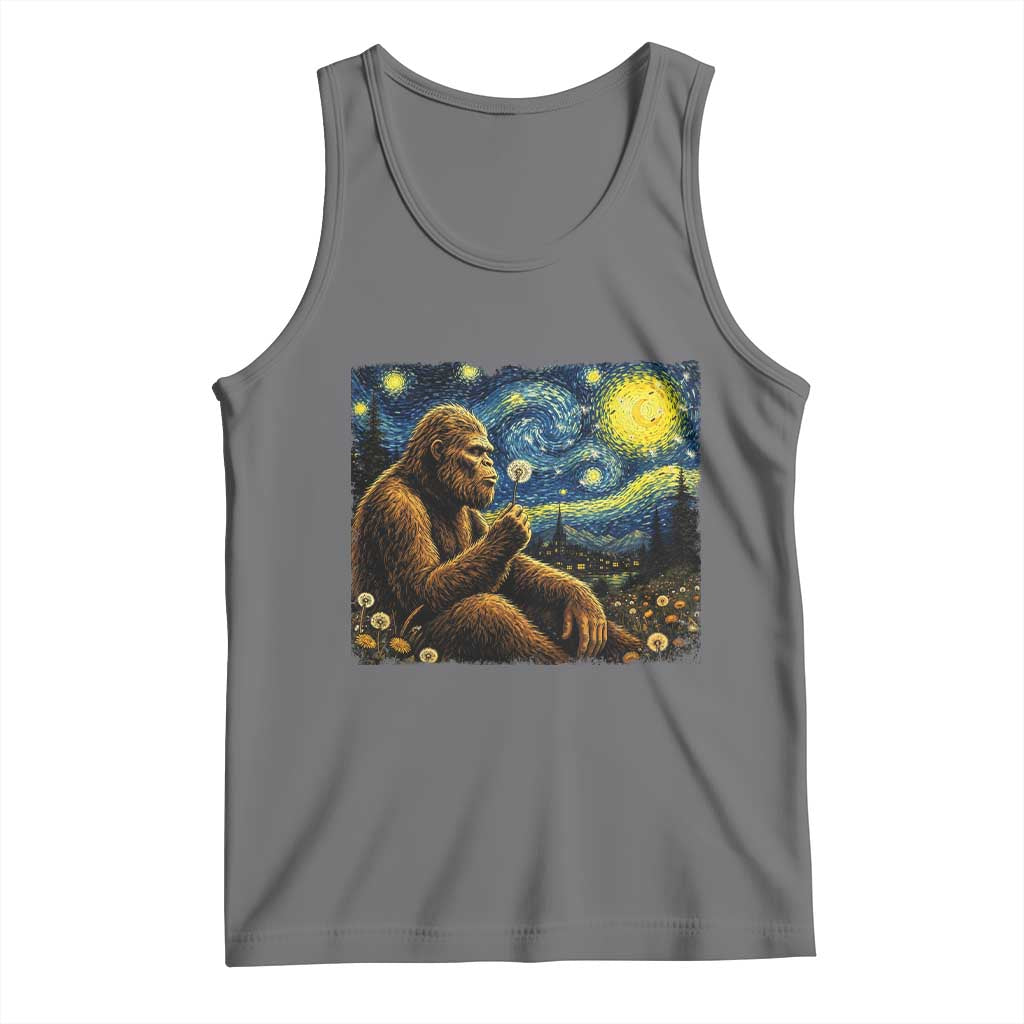 Bigfoot Blowing Dandelion Starry Night Tank Top Cryptid Mythical Creature National Park Monster Gift TS14 Black Heather Print Your Wear