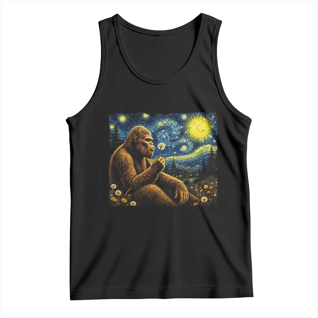 Bigfoot Blowing Dandelion Starry Night Tank Top Cryptid Mythical Creature National Park Monster Gift TS14 Black Print Your Wear