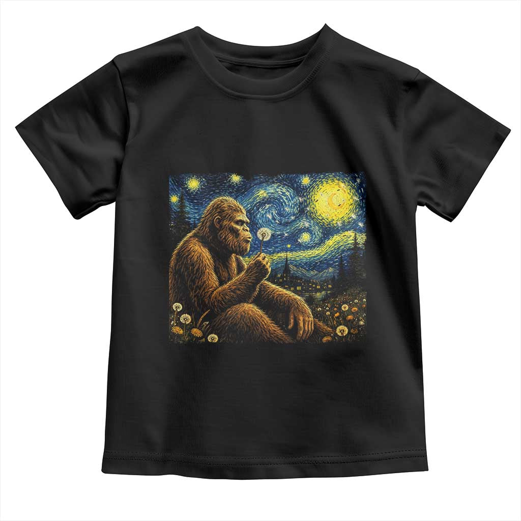 Bigfoot Blowing Dandelion Starry Night Toddler T Shirt Cryptid Mythical Creature National Park Monster Gift TS14 Black Print Your Wear