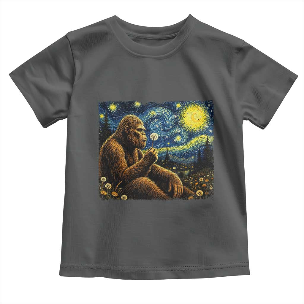 Bigfoot Blowing Dandelion Starry Night Toddler T Shirt Cryptid Mythical Creature National Park Monster Gift TS14 Dark Heather Print Your Wear
