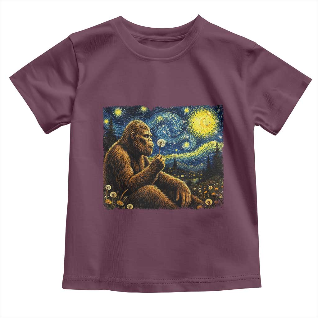 Bigfoot Blowing Dandelion Starry Night Toddler T Shirt Cryptid Mythical Creature National Park Monster Gift TS14 Maroon Print Your Wear