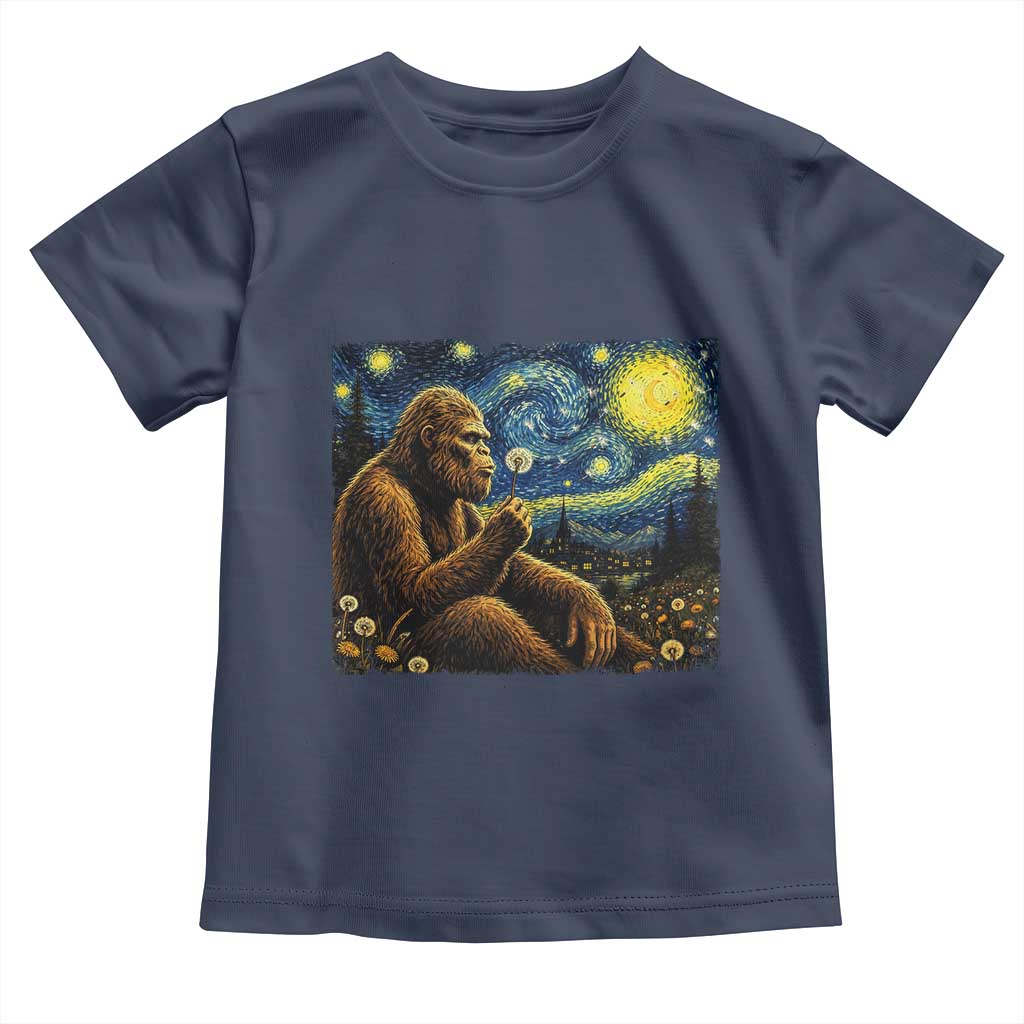 Bigfoot Blowing Dandelion Starry Night Toddler T Shirt Cryptid Mythical Creature National Park Monster Gift TS14 Navy Print Your Wear