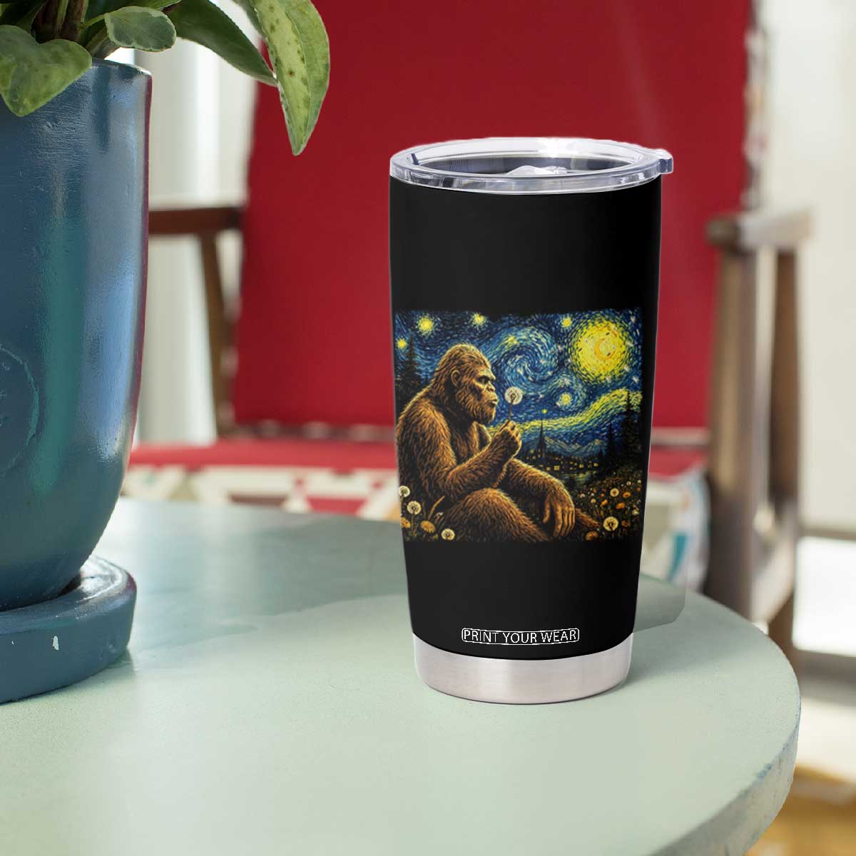Bigfoot Blowing Dandelion Starry Night Tumbler Cup Cryptid Mythical Creature National Park Monster Gift TS14 Print Your Wear