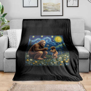 Bigfoot Blowing Dandelion Starry Night Throw Blanket Sasquatch Dad Fathers Day Father Son Matching TS14 Print Your Wear