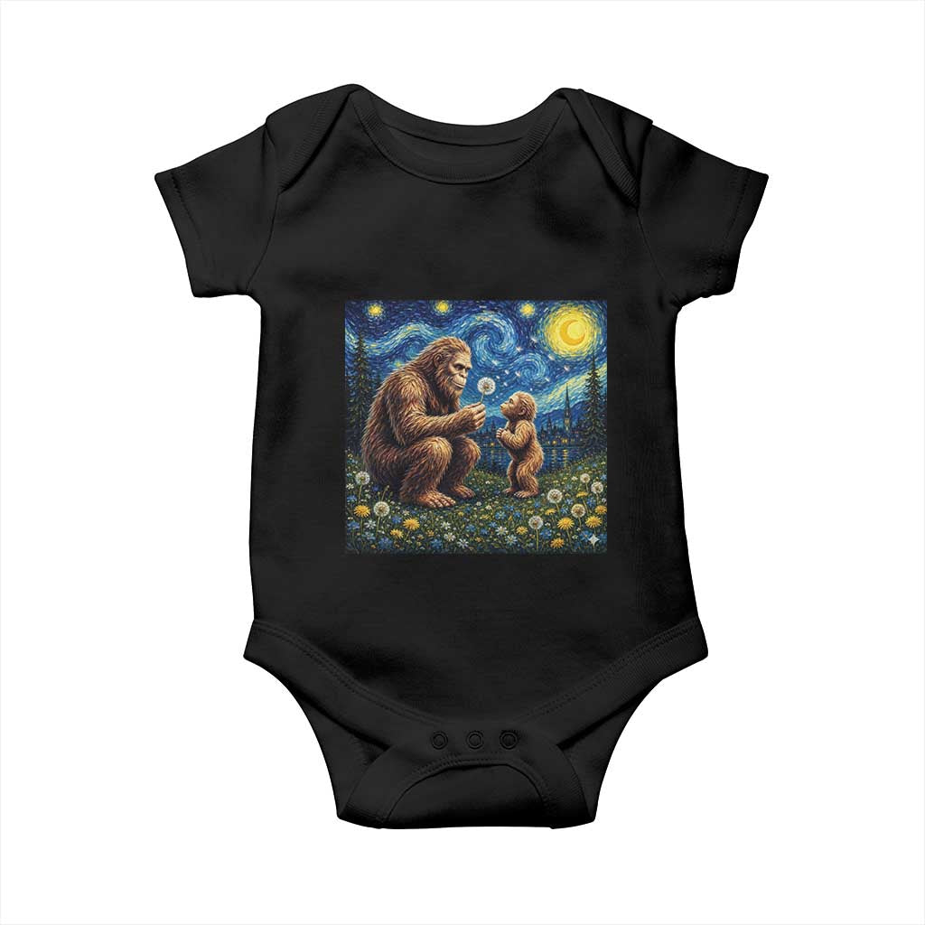 Bigfoot Blowing Dandelion Starry Night Baby Onesie Sasquatch Dad Fathers Day Father Son Matching TS14 Black Print Your Wear