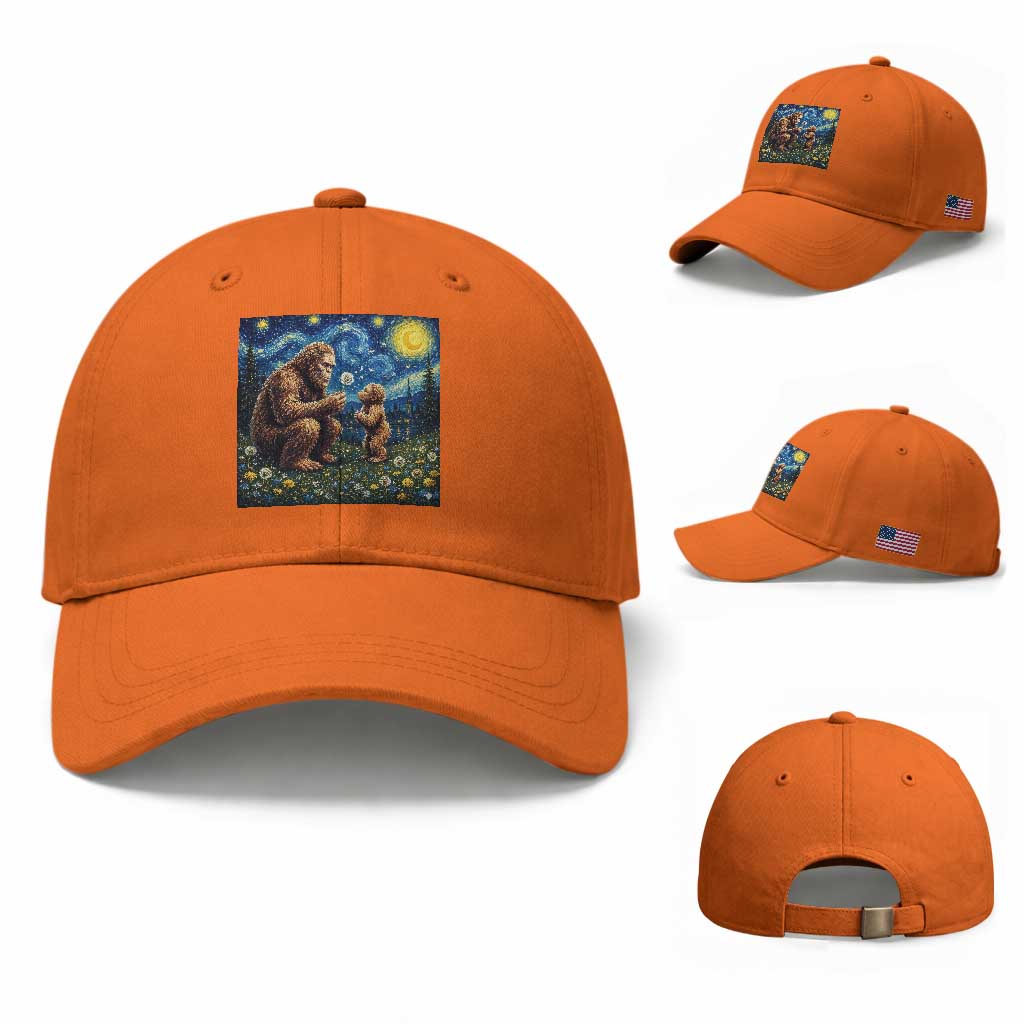 Bigfoot Blowing Dandelion Starry Night Baseball Cap Sasquatch Dad Fathers Day Father Son Matching TS14 Baseball Cap Universal Fit Orange Print Your Wear