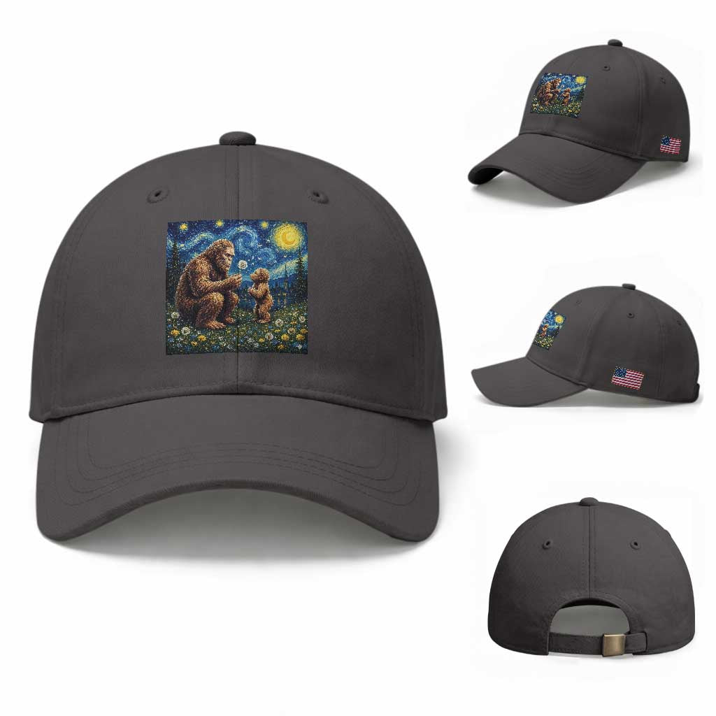 Bigfoot Blowing Dandelion Starry Night Baseball Cap Sasquatch Dad Fathers Day Father Son Matching TS14 Baseball Cap Universal Fit Dark Gray Print Your Wear