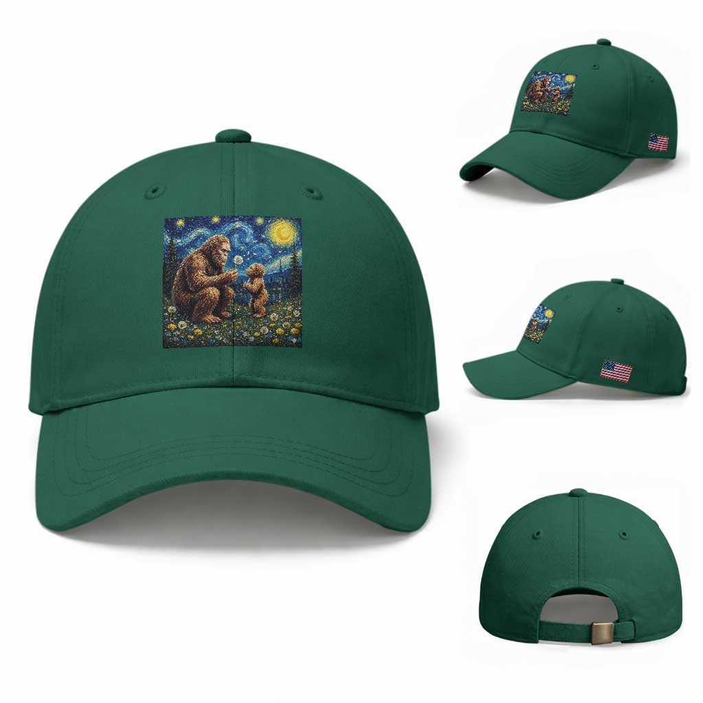 Bigfoot Blowing Dandelion Starry Night Baseball Cap Sasquatch Dad Fathers Day Father Son Matching TS14 Baseball Cap Universal Fit Irish Green Print Your Wear