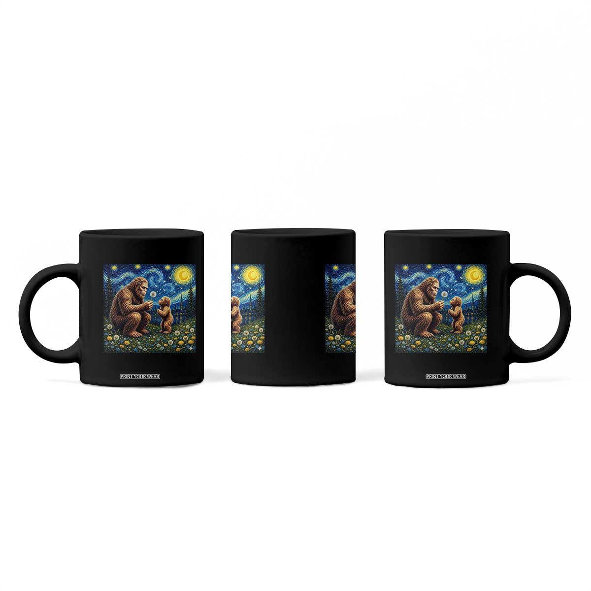 Bigfoot Blowing Dandelion Starry Night Coffee Mug Sasquatch Dad Fathers Day Father Son Matching TS14 Print Your Wear