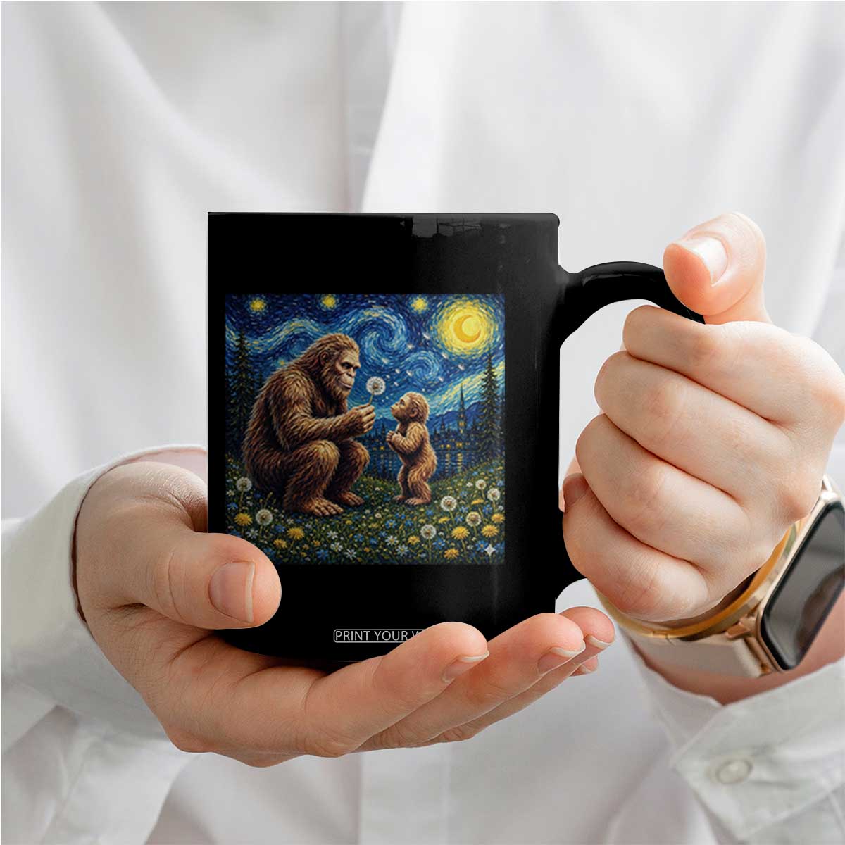 Bigfoot Blowing Dandelion Starry Night Coffee Mug Sasquatch Dad Fathers Day Father Son Matching TS14 Print Your Wear