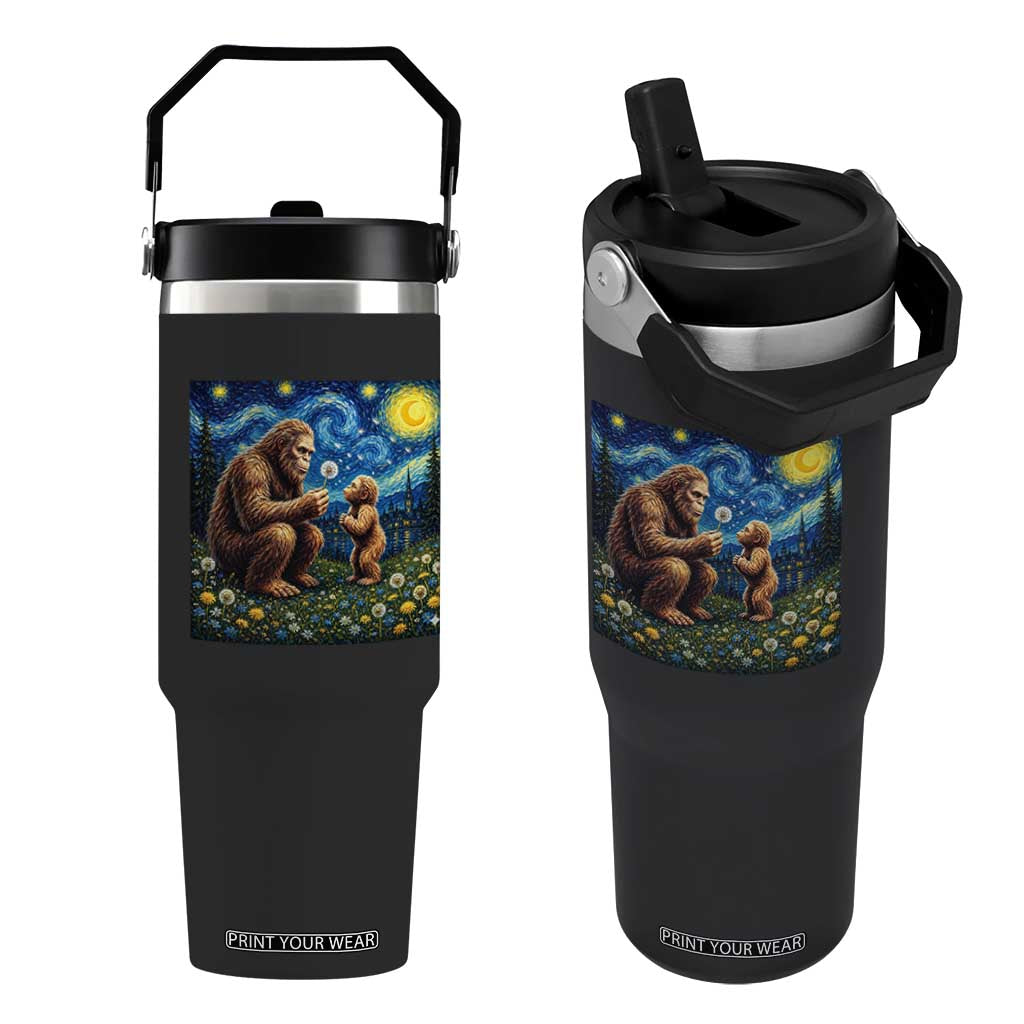 Bigfoot Blowing Dandelion Starry Night Flip Straw Tumbler Sasquatch Dad Fathers Day Father Son Matching TS14 One Size: 30 oz Black Print Your Wear