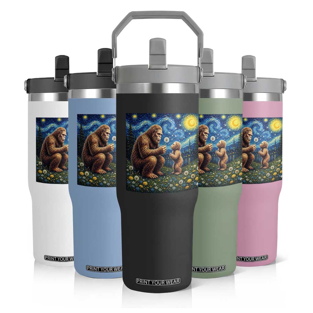 Bigfoot Blowing Dandelion Starry Night Flip Straw Tumbler Sasquatch Dad Fathers Day Father Son Matching TS14 Print Your Wear