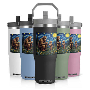 Bigfoot Blowing Dandelion Starry Night Flip Straw Tumbler Sasquatch Dad Fathers Day Father Son Matching TS14 Print Your Wear