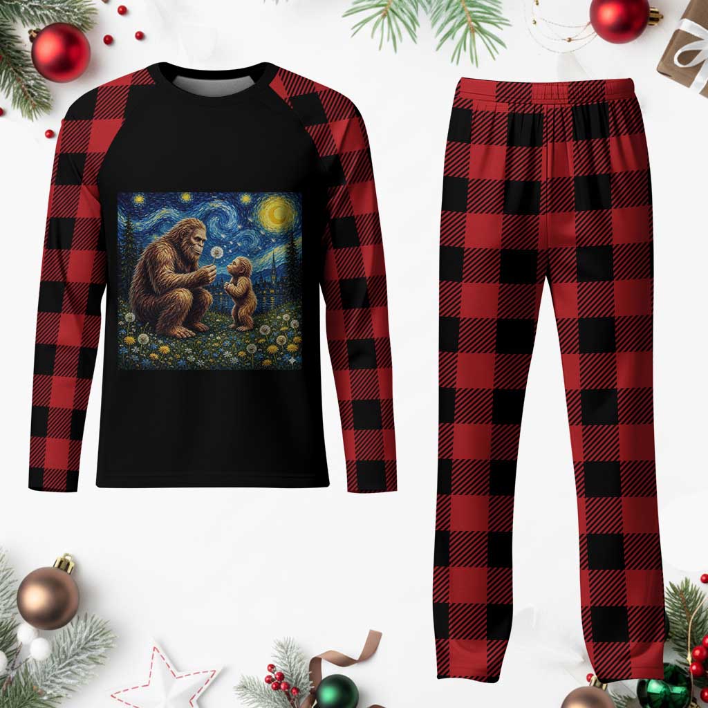 Bigfoot Blowing Dandelion Starry Night Plaid Pajama Set Sasquatch Dad Fathers Day Father Son Matching TS14 Buffalo Plaid Print Your Wear