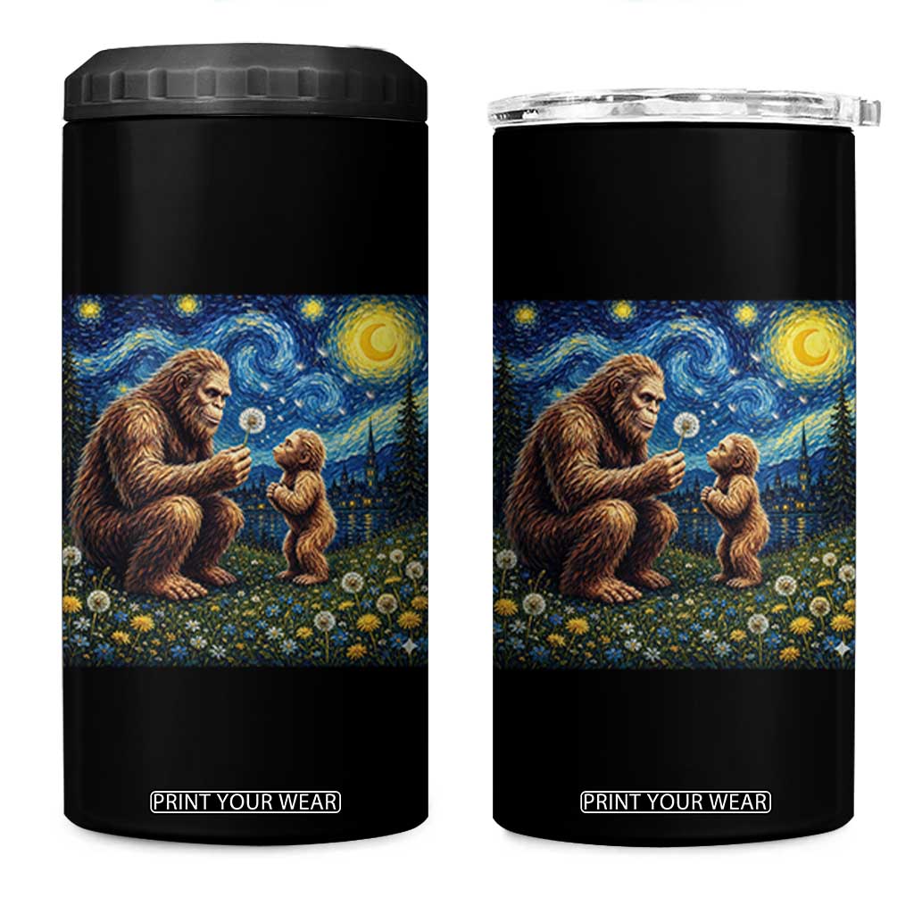 Bigfoot Blowing Dandelion Starry Night 4 in 1 Can Cooler Tumbler Sasquatch Dad Fathers Day Father Son Matching TS14 One Size: 16 oz Black Print Your Wear