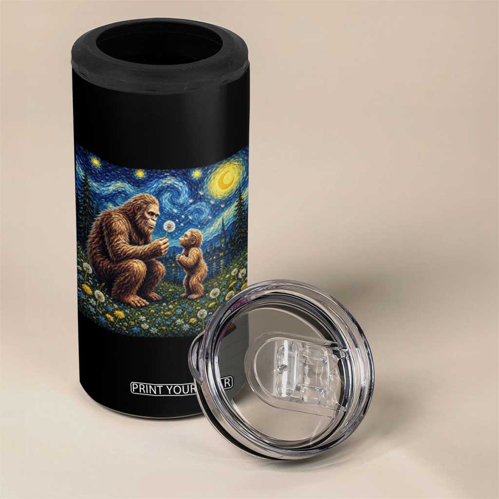 Bigfoot Blowing Dandelion Starry Night 4 in 1 Can Cooler Tumbler Sasquatch Dad Fathers Day Father Son Matching TS14 Print Your Wear