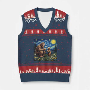 Bigfoot Blowing Dandelion Starry Night V-Neck Knit Sweater Vest Sasquatch Dad Fathers Day Father Son Matching TS14 Navy Red Print Your Wear