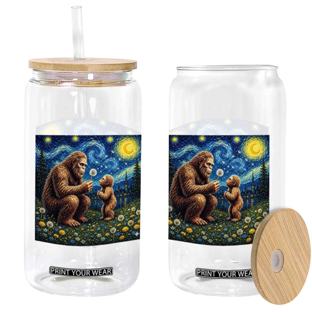 Bigfoot Blowing Dandelion Starry Night Glass Can Sasquatch Dad Fathers Day Father Son Matching TS14 Print Your Wear