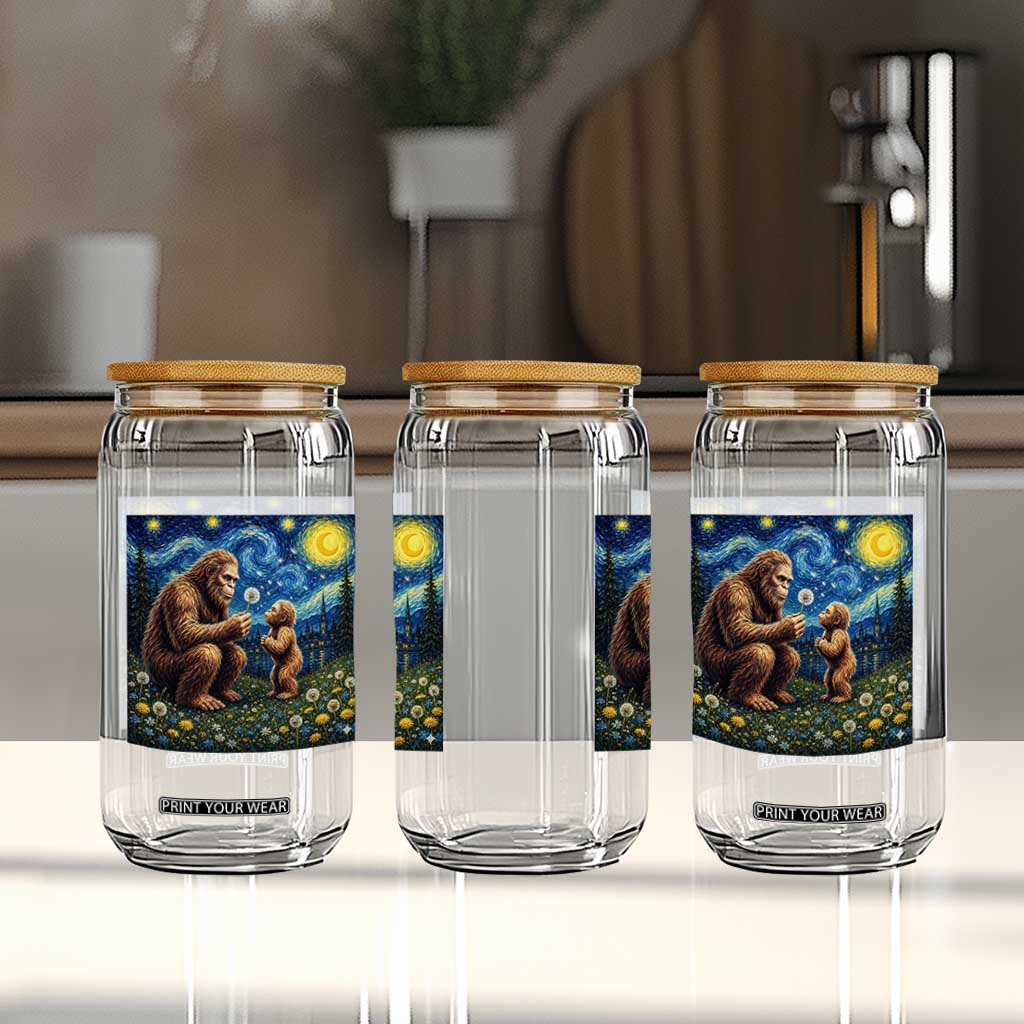 Bigfoot Blowing Dandelion Starry Night Glass Can Sasquatch Dad Fathers Day Father Son Matching TS14 Print Your Wear