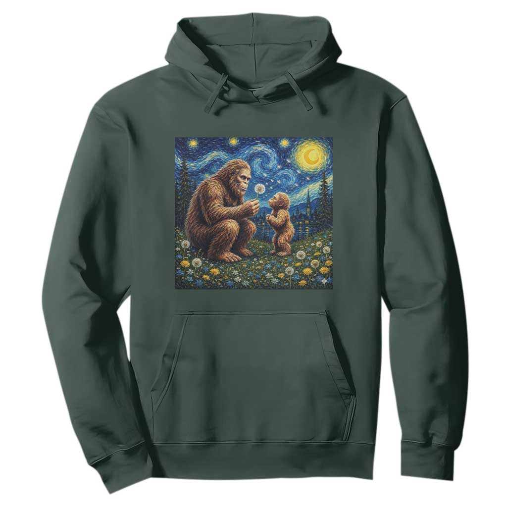 Bigfoot Blowing Dandelion Starry Night Hoodie Sasquatch Dad Fathers Day Father Son Matching TS14 Dark Forest Green Print Your Wear