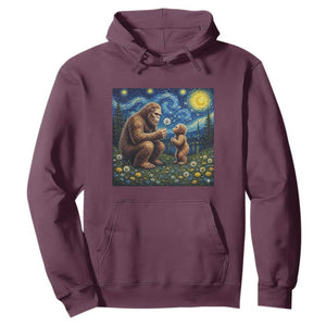 Bigfoot Blowing Dandelion Starry Night Hoodie Sasquatch Dad Fathers Day Father Son Matching TS14 Maroon Print Your Wear