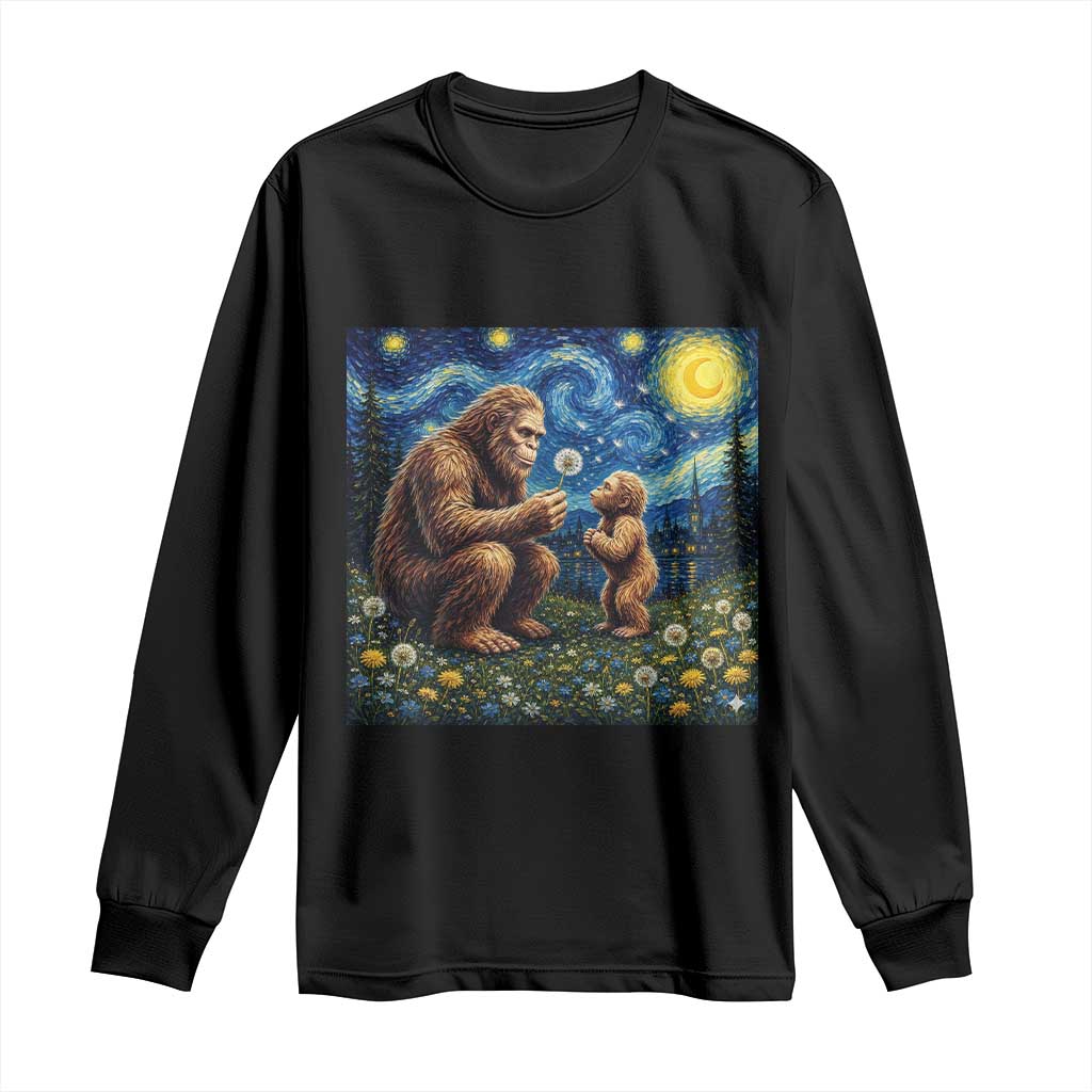 Bigfoot Blowing Dandelion Starry Night Long Sleeve Shirt Sasquatch Dad Fathers Day Father Son Matching TS14 Black Print Your Wear
