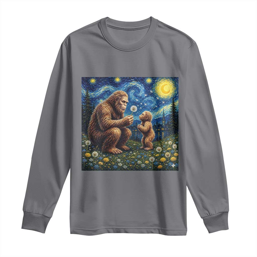 Bigfoot Blowing Dandelion Starry Night Long Sleeve Shirt Sasquatch Dad Fathers Day Father Son Matching TS14 Charcoal Print Your Wear