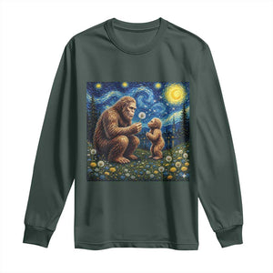 Bigfoot Blowing Dandelion Starry Night Long Sleeve Shirt Sasquatch Dad Fathers Day Father Son Matching TS14 Dark Forest Green Print Your Wear