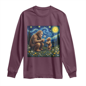 Bigfoot Blowing Dandelion Starry Night Long Sleeve Shirt Sasquatch Dad Fathers Day Father Son Matching TS14 Maroon Print Your Wear