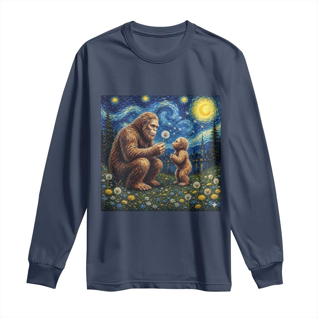Bigfoot Blowing Dandelion Starry Night Long Sleeve Shirt Sasquatch Dad Fathers Day Father Son Matching TS14 Navy Print Your Wear